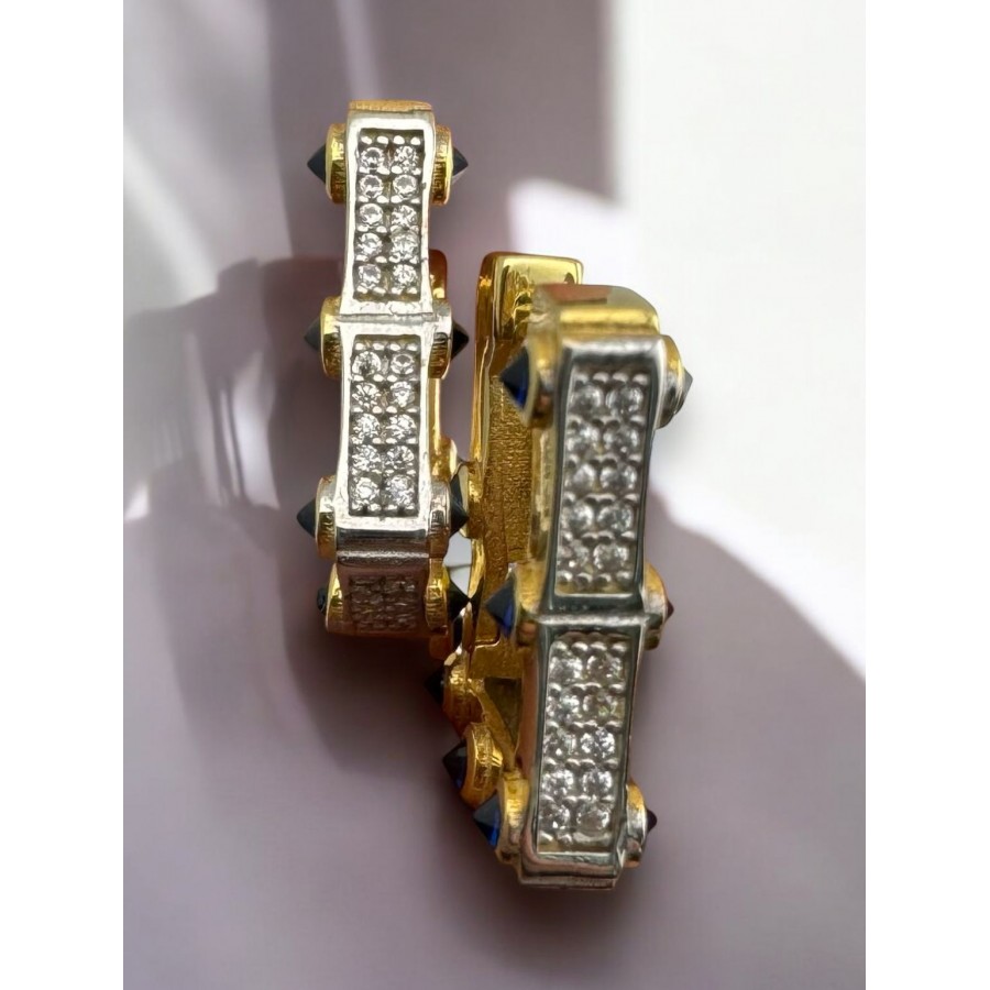 Monemel Swarovski  Gold Dikdörtgen  Küpe -Gümüş (Altın Kaplama)